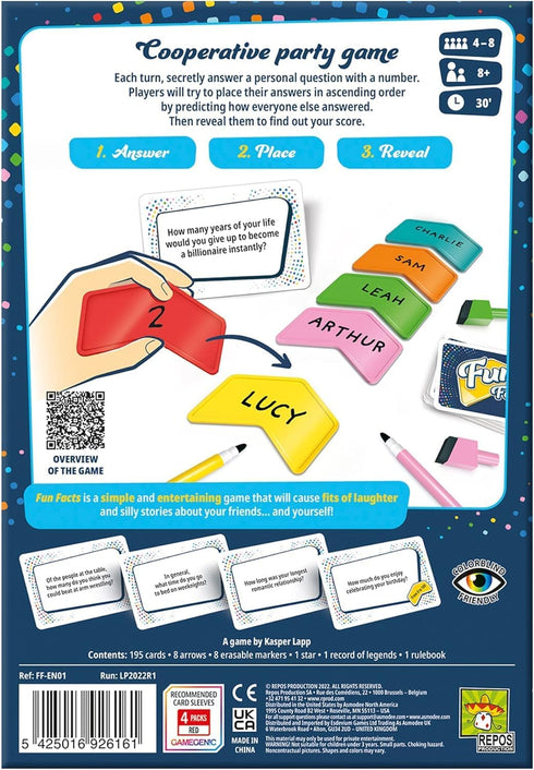 8+, 4-8 30 Fun Facts Party Game - Learn Surprising Facts About Friends and Family! Engaging Cooperative Game for Kids