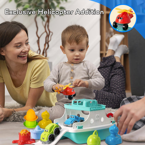 utoyz Set 17 2 1 Ferry Boat Kids Bath Toy Pcs Toddler Pool Toys with Stacking Cups, Toy Ferry Boat, Train, Cars & A