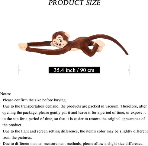 35.4" Hanging Monkey Plush, Cute Brown Stuffed Animal Toy for Kids Adults