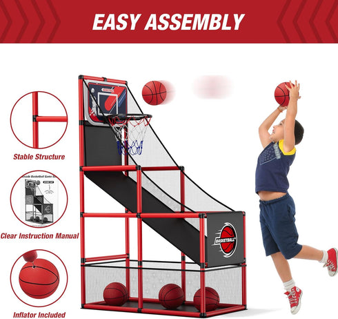 Basketball Arcade Game Indoor Outdoor, Kids Basketball Hoop with 4 Balls & Pump, Single Shot Basketball Game at Home,