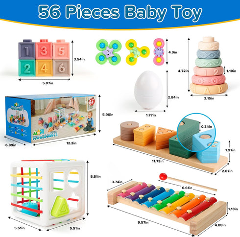 7in1 612Months 1+ 13 Montessori Baby Toys for & Years, Infant Sensory Teething & Stacking Blocks | Wooden Shape Sorter