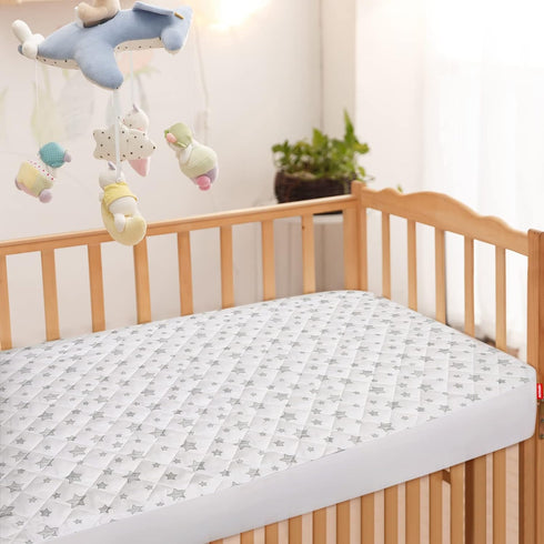 52" 28" 8", Crib Mattress Protector Waterproof, Quilted Crib Mattress Pad Cover x Extra Soft Breathable Toddler Bed