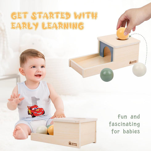 Adena Montessori Object Permanence Box with Tray Three Wooden Balls Montessori Toys for 6-12 Months Baby