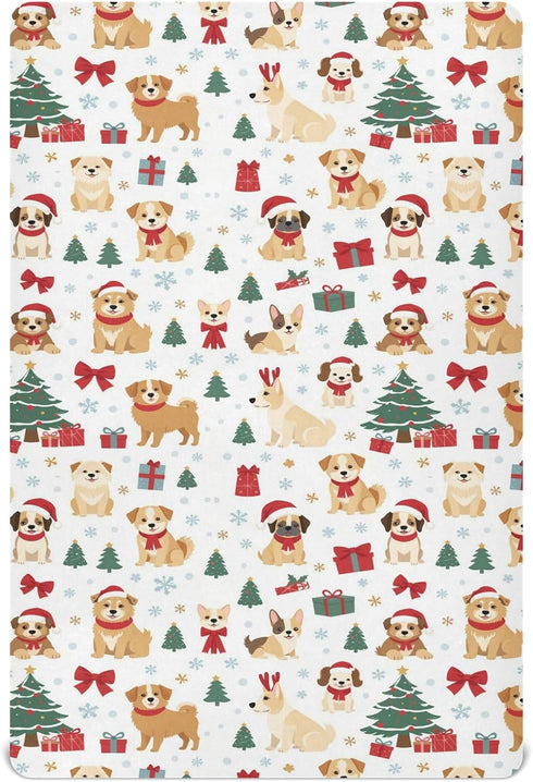 Sheet,52x28IN Pfrewn Christmas Crib Sheets for Boys Girls Christmas Dogs Trees Snow Fitted Crib Sheet Fits Standard