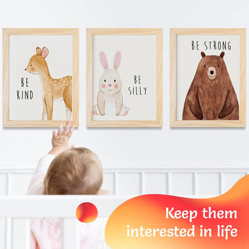 Set of 6 Baby Animal Nursery Wall Art Prints, Cute Inspirational Decor for Kids Room, Playroom, Unframed 8x10