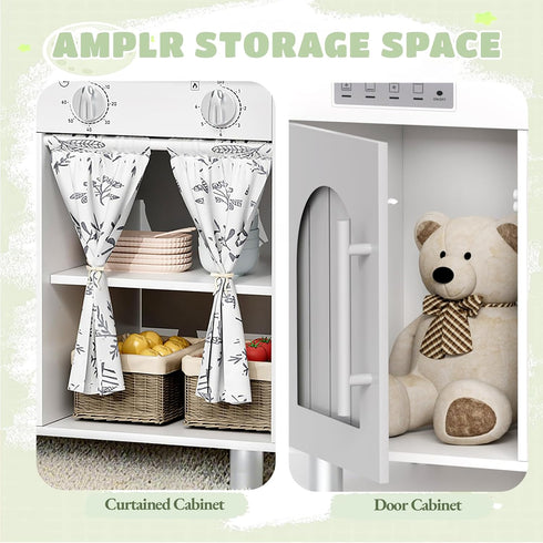 Set, Playset Arlopu Play Kitchen Kids Interactive Pretend Kitchen with Curtained Cabinet, Knobs, Faucet & Sink, Washing