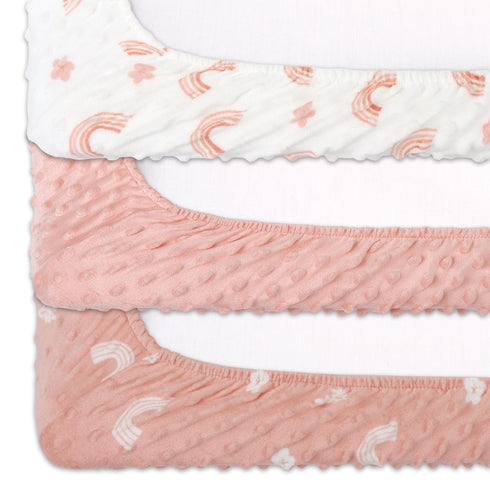The Peanutshell Baby Changing Pad Covers Girl, Pink Minky Changing Table Sheets for Girls, Boho Rainbow Floral Nursery