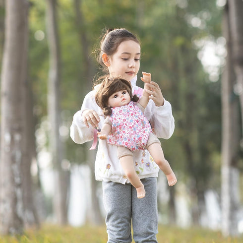 GAGAKU Baby Doll Carrier - Stuffed Animal Carrier for 12 to 24 Inch Reborn Dolls - Adjustable Straps, Pink Flowers