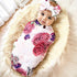 Set Galabloomer Newborn Receiving Blanket Headband Baby Flower Rose Swaddle with Big Bow (Nostalgia Rose)