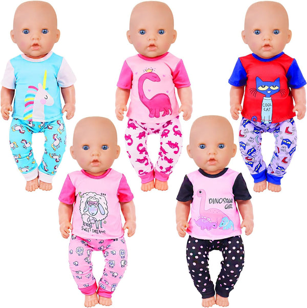 UNICORN ELEMENT 5 Sets Baby Doll Clothes Outfits for 14-18 Inch Dolls - Baby Doll Accessories