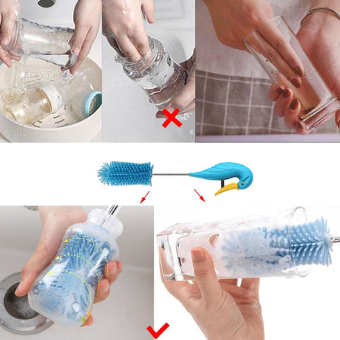 Water Bottle Cleaner Brush Semi-Automatic Silicone Bottle Brush for Baby, Sports, Vase, Glassware, and Smaller Diameter