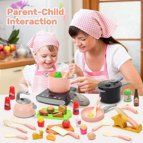Set, Set Set CUTE STONE Play Kitchen Accessories Kids Cooking Toys with Play Pots and Pans, Electronic Induction