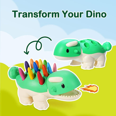 24 Set YPLUS Dinosaur Toys with Peanut Crayons, Montessori Sensory Fine Motor Learning Toys Colors Toddler Crayons Box