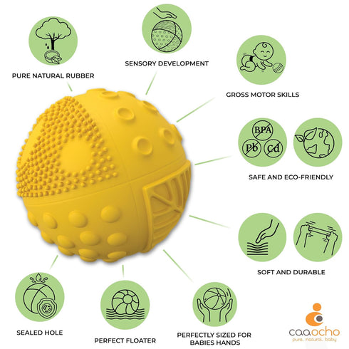 caaocho Pure Natural Rubber Sensory Ball Sunshine 3" - BPA Free Baby Toy for Sensory Development, Perfect Bouncer
