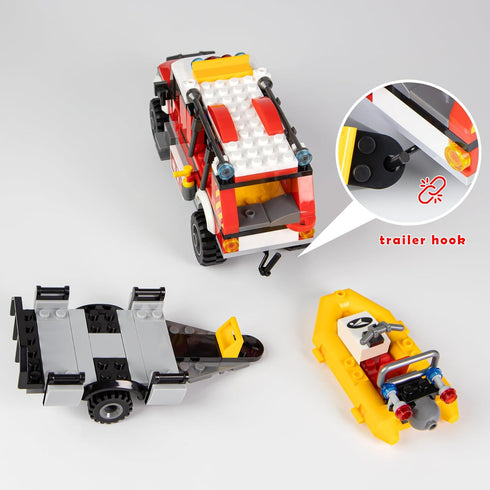 Set Playset City Fire Truck Building with Rescue Boat Building Blocks - Educational for City Fire Rescue - Birthday