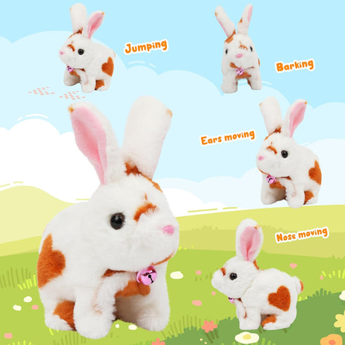 Easfan Interactive Jumping Bunny Stuffed Animal - Talking Hopping Spotted Rabbit Educational Plush Toy for Kids, 7''