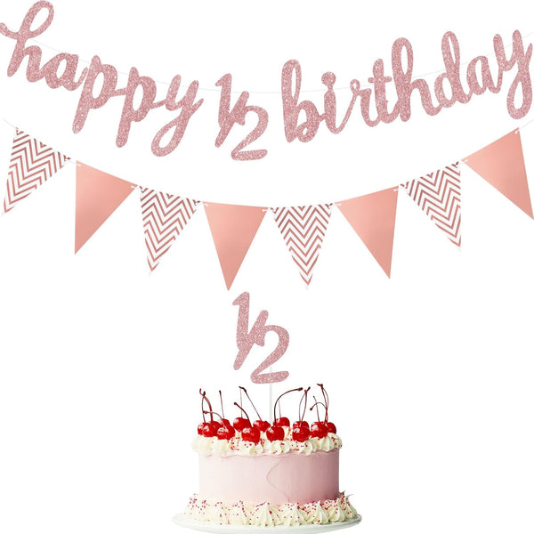 Boao Pre-Strung Half Birthday Decorations Set, Glitter 1/2 Half Year Cake Topper, 6 Months Happy Banner for Baby Shower