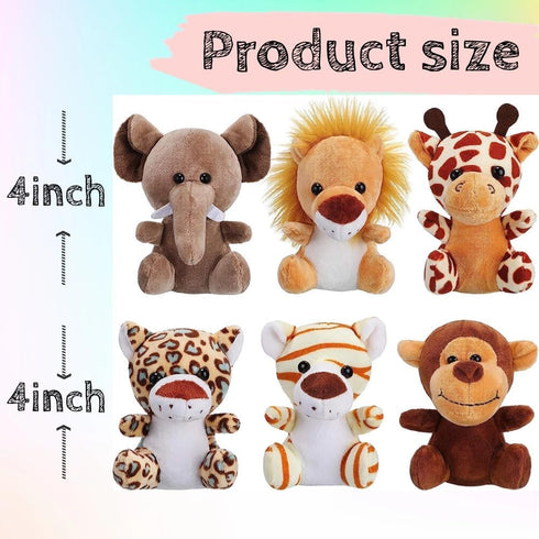 6 Pieces Jungle Stuffed Animal Forest Plush Lion Elephant Tiger Giraffe Plush Toy for Party Animal Themed (6zhidongwu)