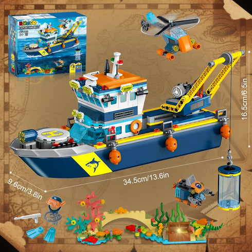 Set Set 6 7 8 9 10+ HiWEEGO City Floatable Boat Building with LED Light - Ocean Arctic Explorer Ship Building Block Kit