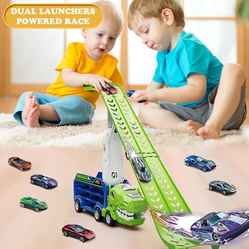 3, 4, 5, 6, 7, 8 6 Dinosaur Truck Car Toys for Years Old Kids, Carrier Truck Race Track Toys, Foldable Transport Car