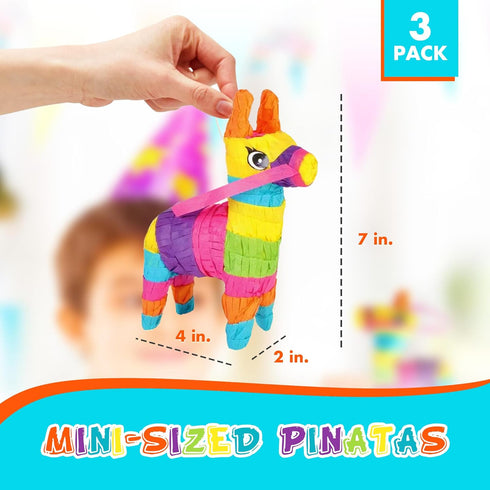 Podzly Mini Donkey Pinatas, 3-Pack for Cinco de Mayo and Mexican-themed Events