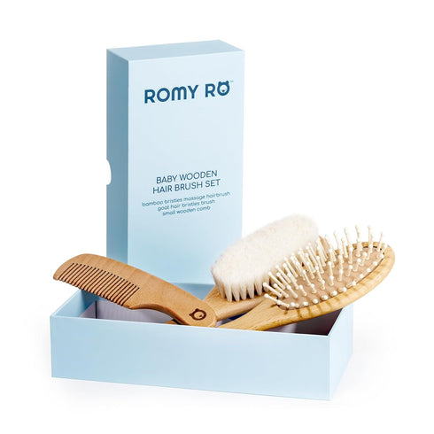 Set Wooden Hair Brush - Premium Baby Comb and Brush - Soft Natural Bristles - Organic Products - Perfect Registry Gift