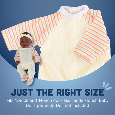 Constructive Playthings 4-Piece Sleeper Set for 12 Inch to 14 Inch Baby Dolls, Machine Washable Pajamas