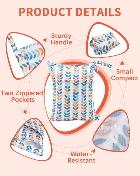 babygoal Wet Dry Bags for Baby Cloth Diapers, Washable Travel Bags, Beach, Pool, Gym Bag with Two Zippered Pockets 3