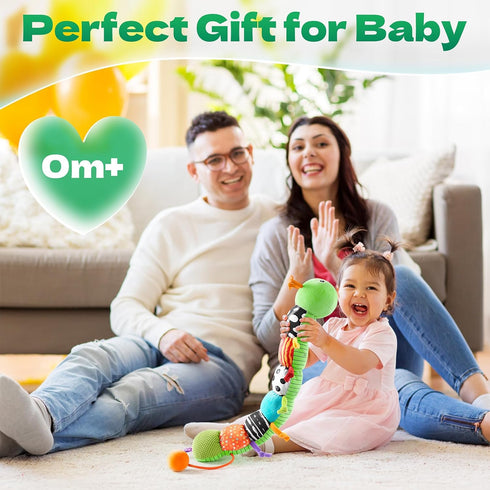 HEMRLY 0-6 Tummy 0-3-6-12 Baby Sensory Toy Months, Musical Stuffed Caterpillar Plush with Teether, Crinkle, Rattle