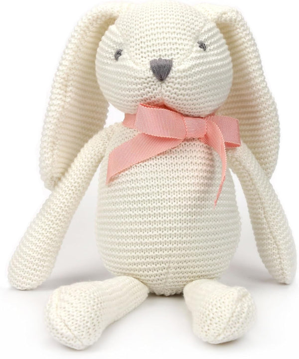 100% Organic Cotton Baby Toys, White Bunny Rabbit Stuffed Animal for Newborn, 7.1"