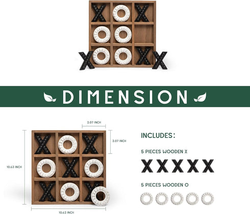 10.6 Inch GENMOUS Wooden Tic Tac Toe Game Board for Seniors Family Indoor, White Rustic Giant Tic Tac Toe Coffee Table