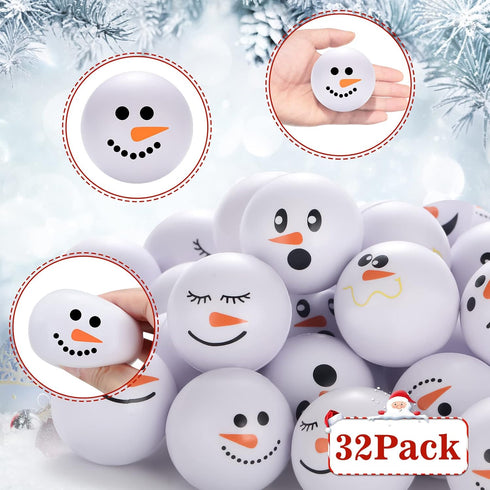 32 Sets (2.5 Inch) Zhanmai Pcs Winter Snowmen Stress Balls Bulk Small Snowball Face Toys Relief Squeeze for Winter