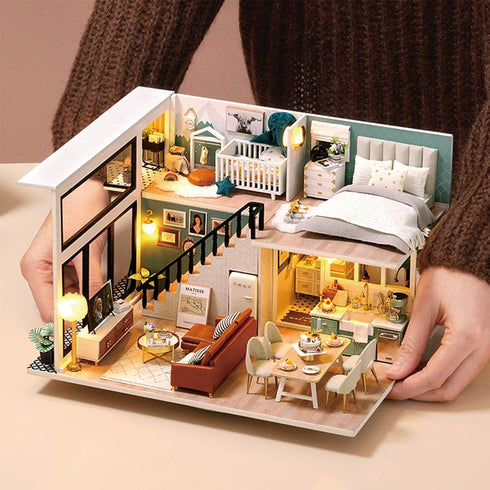 GuDoQi DIY Miniature Dollhouse Kit, Tiny House with Furniture and Music, 1:24 Scale Crafts Gift