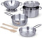 Melissa & Doug Stainless Steel Pots and Pans Set for Kids (8 pcs) - Pretend Play Kitchen Accessories for Ages 3+.