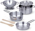 Melissa & Doug Stainless Steel Pots and Pans Set for Kids (8 pcs) - Pretend Play Kitchen Accessories for Ages 3+.