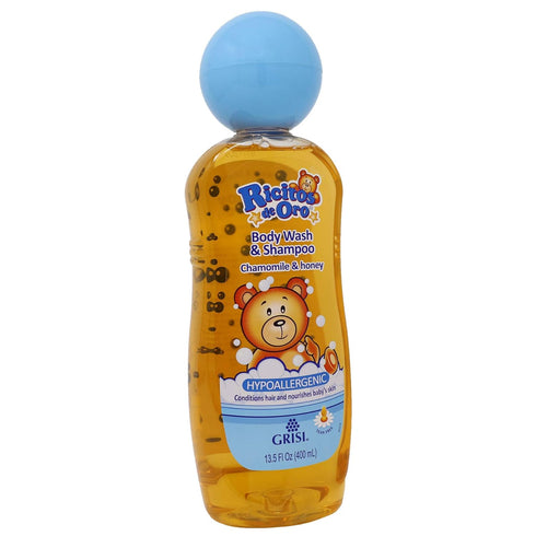 Ricitos de Oro 2-in-1 Baby Hair and Body Wash, Hypoallergenic Tear Free Body Wash and Shampoo with Chamomile and Honey, Cleansing Formula for Babies, 2-Pack of 13.5 FL Oz Each, 2 Bottles.