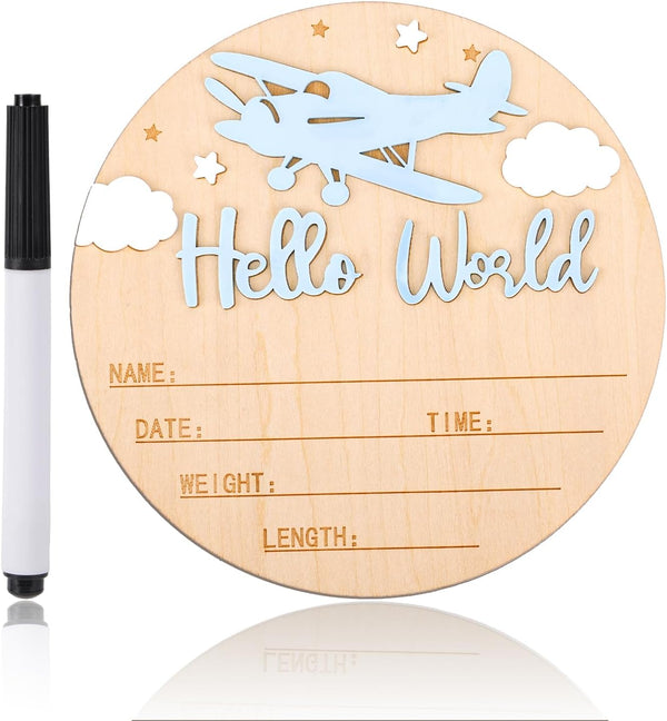 Penitue Hello World Newborn Sign with Pen, 5.9in Round Newborn Welcome Birth Name