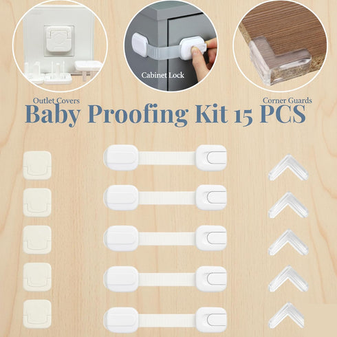 Generic (15 Pack) Set Baby Proofing Kit Complete Child Safety for Home Protection | Includes Cabinet Locks, Corner