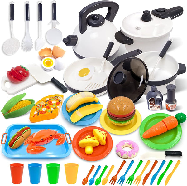 Kids Kitchen Toy Cookware with Play Food Toy Set,Kitchen Play Accessories with