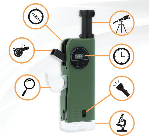 Carson X-Scope Kids Multi Purpose Optical Pocket Tool with 30x Microscope, 8x Telescope, Flashlight