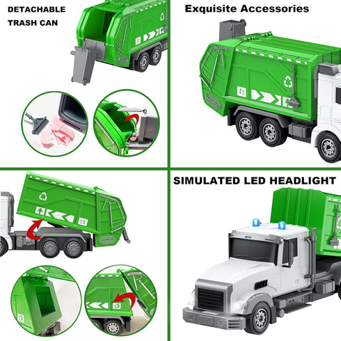 2.4Ghz Remote Control Garbage Truck Toys, 1/24 RC Garbage Truck with 6 Channel Remote Control, Birthday Gift for Boys