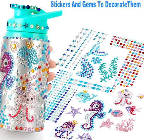 Decorate Your Own Water Bottle Kits for Girls Age 4-12, Mermaid Gem Diamond Painting Crafts, DIY Arts and Crafts Gifts