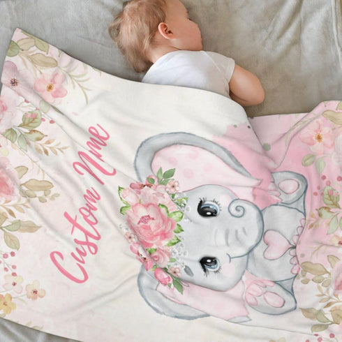 Personalized Baby Blanket for Boys Girls Elephant Custom Baby Blanket with Name for Newborn Toddler Kids Unique Gifts