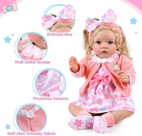 5-Piece Set 17-22 Inch 3+ BABESIDE Reborn Baby Doll Clothes Fits Dolls with Floral Dress, Headband, Coat, Baby Doll