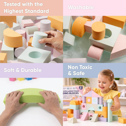 Set 34 3-5 of Jumbo Large Foam Blocks for Toddlers - Stacking Soft Blocks for Kids with Shapes & Colors Learning