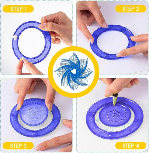 Chivao Spiral Art Gear Geometric Ruler, Plastic Template for Drawing, Spiral Curve Stencils with Pens for DIY Art