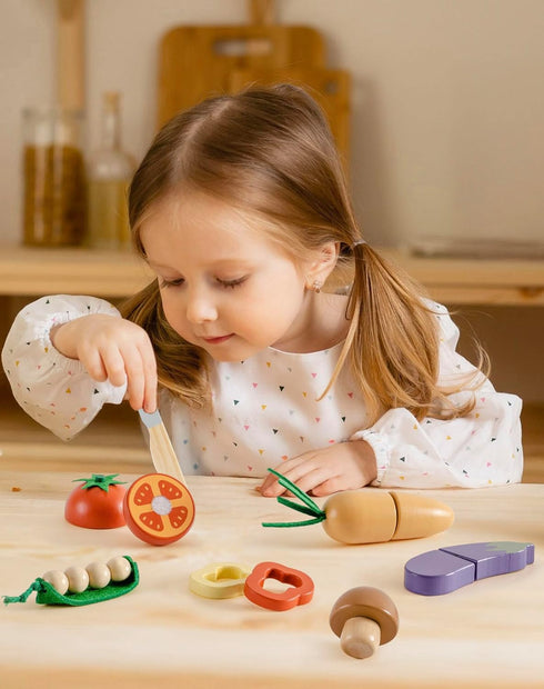 Set, Playset 3+, Set ROBUD Wooden Toy Food Cutting Play Food for Kids Kitchen Accessories Pretend Toy Food with Storage