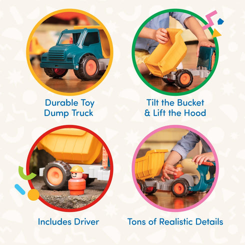 Battat Yellow Dump Truck, Classic Toddler Trucks with Soft Rubber Wheels, Kids Construction Toy for 18 Months +