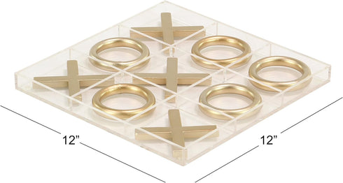 Deco 79 Metal Tic Tac Toe Game Set with Gold Pieces, 12" x 1" x 12"
