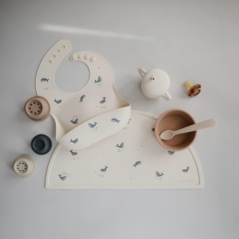 Adjustable Waterproof Silicone Baby Bib - Whales Design